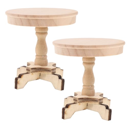 HANABASS 2 Stück Maßstab Runder Holz-kaffeetisch Naturbelassenes Puppenhaus-teetisch Modell Leichte Miniatur-wohnzimmerdekoration für Sammler von HANABASS