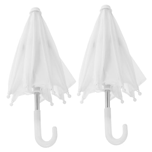HANABASS 2 Stück Mini-Regenschirm Miniaturschirm Winzig Mini -Parasol Für Puppen Rosa Uv Dekoration Miniatur-puppenschirme Puppenhaus Miniatur Selber Bauen Klein Metall Weiß von HANABASS