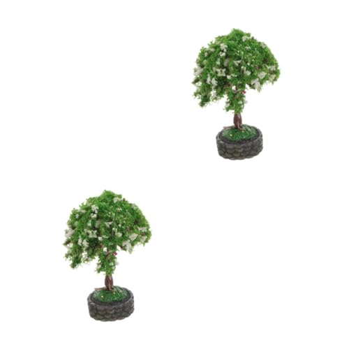 HANABASS 2 Stück Miniatur Gartenbaum Modell mit Stabilem Sockel Realistische Mikro Landschaftsdekoration für Puppenhäuser DIY Bastelzubehör Vielseitig für Heim und Bürodekoration Sowie Foto von HANABASS
