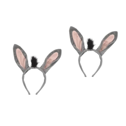 HANABASS 2 Stück Niedliches Graues Eselsohren Stirnband aus Weichem Plüsch Elastisches Tierkostüm Haarreif für Damen Sicheres Sitzgefühl für Party Karneval und Cosplay Accessoire von HANABASS