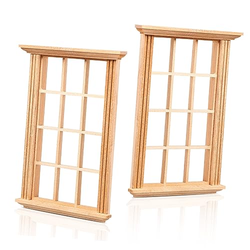 HANABASS 2 Stück Puppenhaus-Modell Zubehör Für Puppenhäuser Aus Holz Mini-fensterrahmenmodell Holzpuppenhausmöbel Mini Möbelfenster Miniaturfenster Aus Holz Hölzern Chocolate von HANABASS