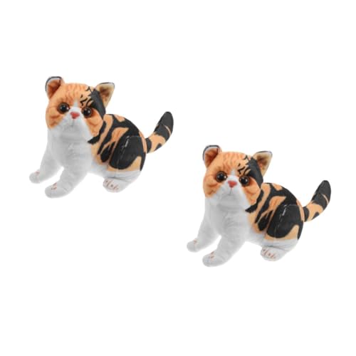 HANABASS 2 Stück Realistisches Katzenplüschtier Dreifarbig Weiches Kuscheltier für Jungen Mädchen und Erwachsene Dekoratives Lebensechtes Stofftier Vielseitig als Schlaf und Dekoaccessoire von HANABASS