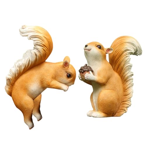HANABASS 2 Stück Resin Eichhörnchen Figurine Simulation Squirrel Garten Dekoration Niedliche Tierfiguren für Heim und Garten Kreative Kunstwerke aus Harz von HANABASS