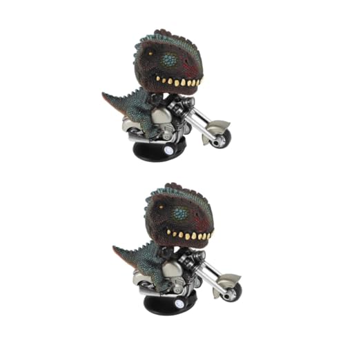 HANABASS 2 Stück Simulation Motorbike Dinosaurier Figur Drehbar Kreative Auto Dekoration Lustiges Motorrad Modell für Jungen Mädchen von HANABASS