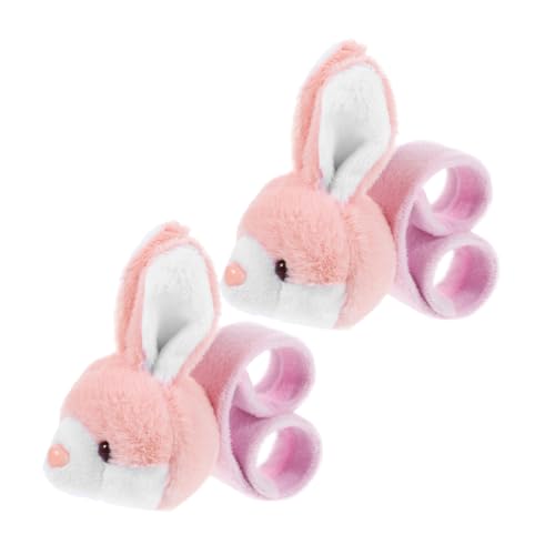HANABASS 2 Stück Simulations-kaninchen-armband Plüsch Ausgestopft Partyzubehör Party Gefälligkeiten Partyspielzeug Ohrfeigenarmbänder Zur Dekoration Rosa Pp Baumwolle von HANABASS