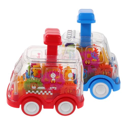 HANABASS 2 Stück Teiliges Auto Transparentes Auto mit Farbigen Zahnrädern Reibungsbetriebenes Kunststofffahrzeug für Kleinkinder Drückbares Motorik Lernspielzeug Montessori Geeignet von HANABASS