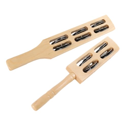 HANABASS 2 Stück Teiliges Holz handglocken Schellen Kindgerechtes Rhythmusinstrument Vielseitiger Klang zum Schütteln und Klopfen Robustes Holz Material für Musikalische Früherziehung von HANABASS
