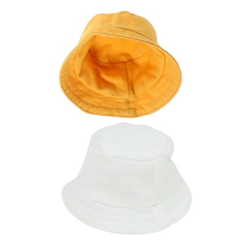 HANABASS 2 Stück Teiliges Miniatur Puppen Fischerhüte aus Polyester Weiche Langlebige Kleine Hüte für Puppenkleidung für Cosplay Fotografie und Festliche Anlässe UV Schutz Gelb und Weiß von HANABASS