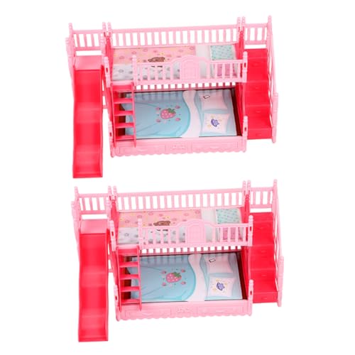 HANABASS 2 Stück Teiliges Puppenhaus Schlafzimmer Miniatur Etagenbett mit Leiter und Rutsche Kompatibel Möbel für Kreatives Rollenspiel und Familienzeit von HANABASS