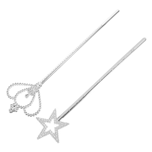 HANABASS 2 Stück Teiliges Silberne Zauberstäbe mit Stern und Krone Langlebige Feenstab Requisiten für Mädchen für Kostümpartys Bühnenauftritte Halloween Weihnachten Geburtstagsfeiern und von HANABASS