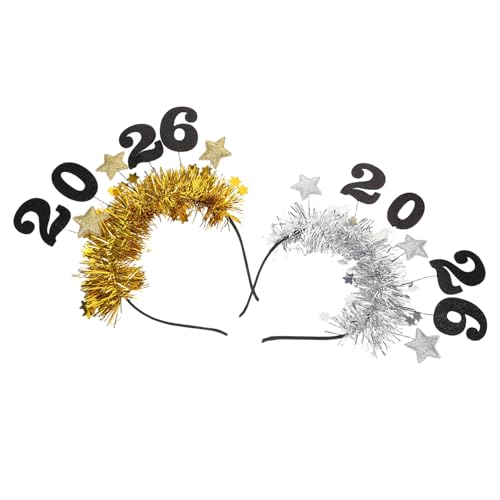 HANABASS 2 Stücke Year Headband Glitzer Stern Tinsel Haarreifen Leicht Bequem Foto Party Haaraccessoires für Weihnachten Silvester Festtagsfeier von HANABASS