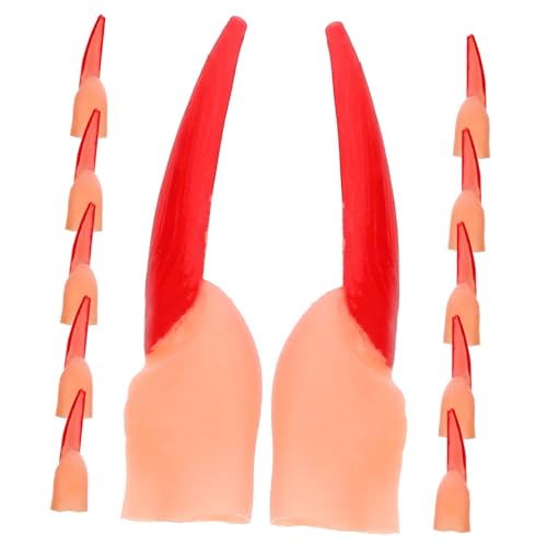 HANABASS 20 Stück Teiliges Halloween Falsche Hexenfinger Kunststoff mit Roten Nägeln Gruselige Fingerabdeckungen für Zombie und Hexen Cosplay für Kostümpartys und Halloween Streiche von HANABASS