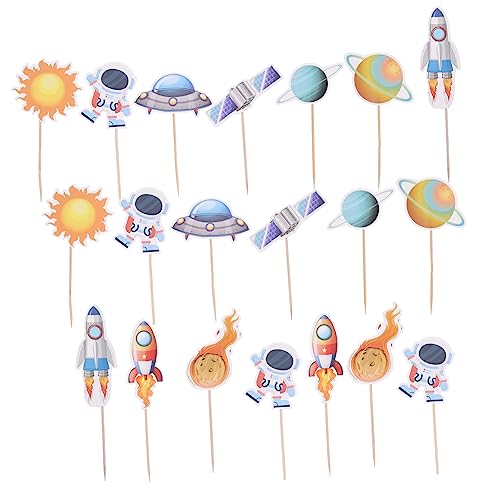 HANABASS 20 Stück Teiliges Space Thema Kuchenstecker Dekorative Astronauten Cake Topper für Kindergeburtstag Einfach Einzustecken Wiederverwendbar Vielseitig für Dessert und Backdekoration von HANABASS