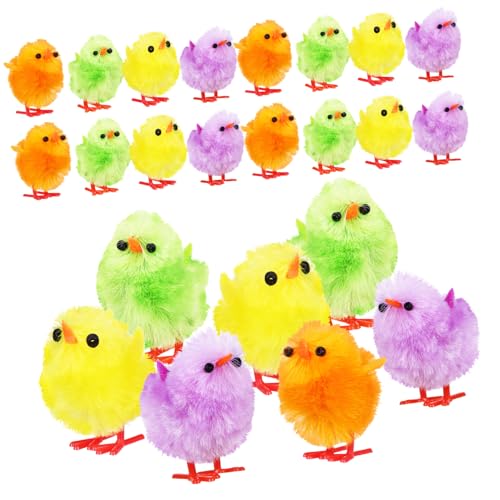 HANABASS 24 Stück Teiliges Osterdeko Bunte Flauschige Mini Küken aus Plüsch Süße Kleine Stofftiere für Osterkorb Partydeko und Geschenkideen von HANABASS