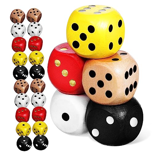 HANABASS 25 Stück Farbwürfel aus Holz Dekorative Spielwürfel für Partys Brettspiele und Freizeitaktivitäten Leicht und Tragbar für Gesellige Runden mit Freunden und Familie von HANABASS