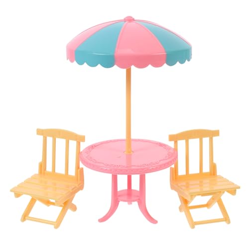 HANABASS Kleiner Strandstuhl Spielzeug Satz für Puppen Miniatur Strand Dekoration mit Sonnenschirm und Möbel Puppenhaus Zubehör für Kreative Spiele für Kinder und Puppenliebhaber von HANABASS