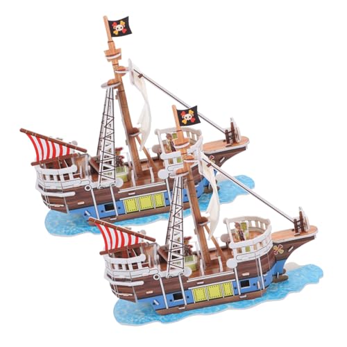 HANABASS 2Sätze Piratenschiff Puzzle Modell DIY Papier Segelboot Bausatz Exquisites Montagespielzeug für und Kreatives zur Dekoration von HANABASS