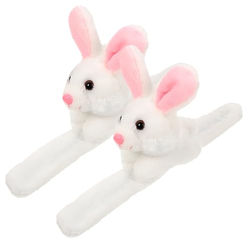 HANABASS 2Stücke Hasen Klapparmband Kuscheltiere Weiche Stofftiere Partygeschenke für Kindergeburtstag Slap Armbänder Süßes Mitbringsel von HANABASS