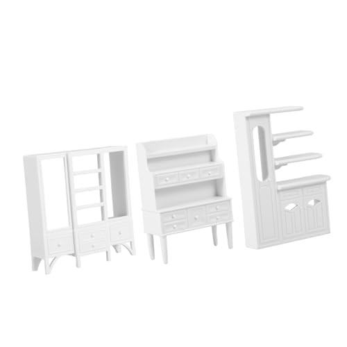 HANABASS 3 STÜCKE Modell Schrank Set Kleine Vitrine und Sideboard für Puppenhaus Unbemalt Glatte Oberfläche Dekoratives Möbel für Miniatur Wohnzimmer und Esszimmer von HANABASS