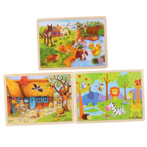 HANABASS 3 Sätze Holz Puzzles für Farbenfrohe Tier Bauernhof Motive Pädagogisch Bedeutsam Glatte Oberfläche Sicher Fördert Gehirnentwicklung und Spielerisches Lernen von HANABASS