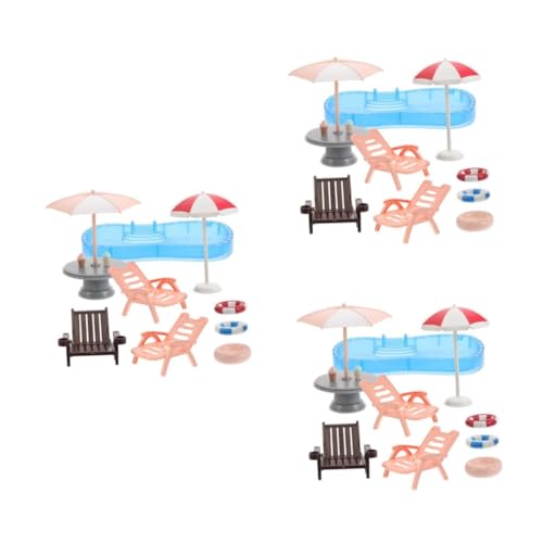 HANABASS 3 Sätze Miniatur Puppenhaus Strand Set mit Schwimmbecken Schwimmring und Liegestuhl DIY Miniaturmöbel für Tragbar für Reisen und Familienspaß Detailreiches Strand Deko von HANABASS