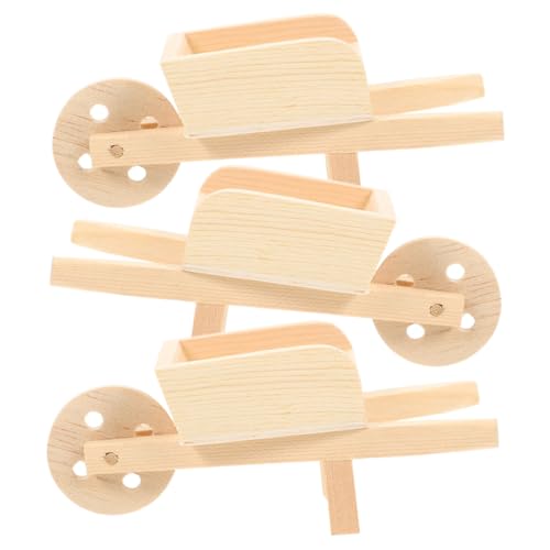HANABASS 3 Stck. Mini Holzschubkarren Teiliges Puppenhaus Deko Modell Realistische Miniaturwagen für DIY Garten Kreative Tischdekoration von HANABASS