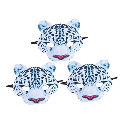 HANABASS 3 Stück Halloween Halbgesicht Tiermaske Schneeleopard aus Leichtem EVA Komfortabel und Stabil Auffälliges Design für Karneval Maskerade Tierkostüm Partydekoration von HANABASS