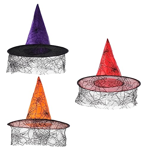 HANABASS 3 Stück Halloween Hexenhüte Dekorative Kostümaccessoires für Partys und Aufführungen Unisex mit Netzstoff für Festliche von HANABASS