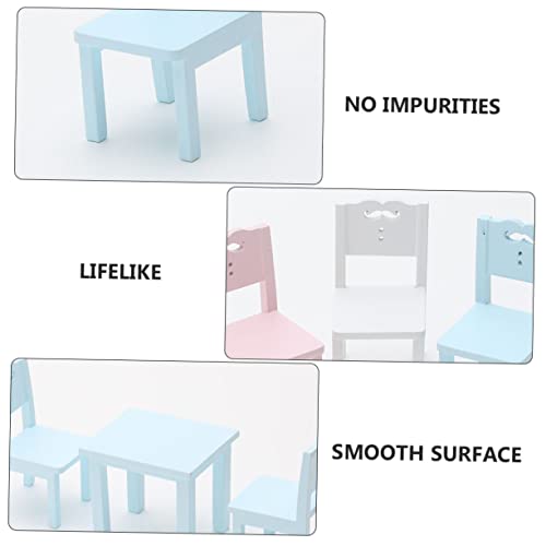 HANABASS 3 Stück Maßstab Tisch Stuhl Set für Puppenhaus Zubehör Blau Detailreiche Handarbeit für DIY Modellbau und Spielspaß von HANABASS