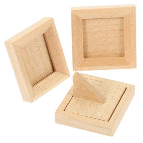 HANABASS 3 Stück Mini -Fotorahmen Ornamente klein Puppe Miniatur Holzbilderrahmen Mikro-Fotorahmen unfertige Holzrahmen Fotorahmen-Modell Mini-Bilderrahmen Beige von HANABASS