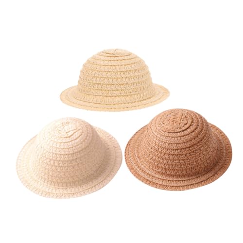 HANABASS 3 Stück Mini Strohhut Teilig für Puppen Handgefertigte Kleine Bastelhüte in Beige und Brauntönen Strapazierfähige Kopfbedeckung für Puppenfiguren Vielseitiges Puppenzubehör für von HANABASS