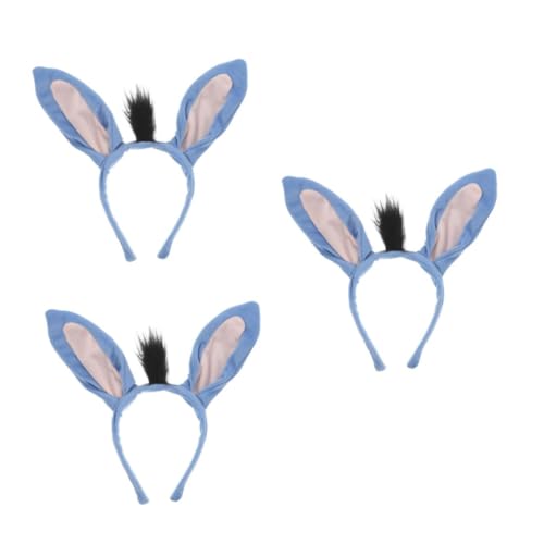 HANABASS 3 Stück Niedliches Cartoon Tier Stirnband mit Plüsch Eselohren Bequemes Elastisches Haarband für Frauen und Mädchen Vielseitiges Kostümzubehör für Party Karneval und Cosplay von HANABASS