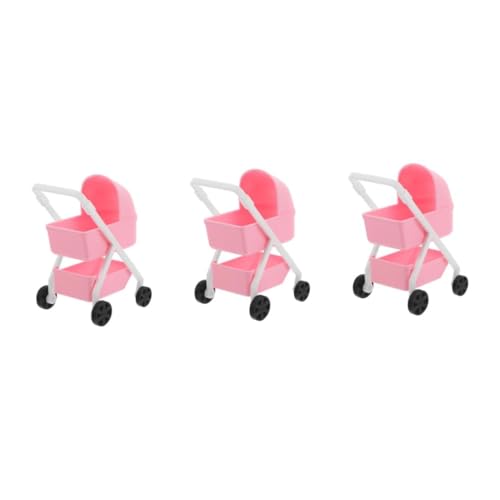 HANABASS 3 Stück Puppenhaus Kinderwagen Modell in Rosa Miniatur Babywagen für Rollenspiele Detailgetreues Puppenmöbel Kreativität und Eltern Junge Mädchen Interaktion von HANABASS