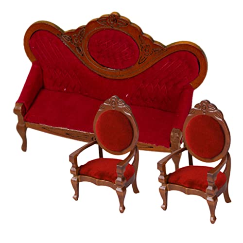 HANABASS 3 Stück Puppenhausmöbel Dekoratives Mini-Sofa Simulation Mini-Sofa Winzige Hausmöbel Puppensofa- Mini-raumsofa Dekoratives Kleines Sofa Miniatur-Sofa-Modell Rot Holz von HANABASS
