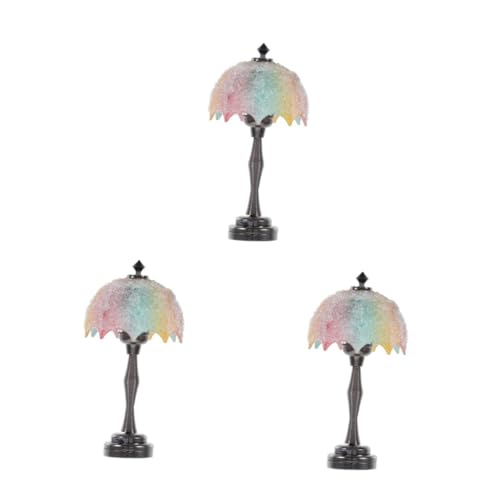 HANABASS 3 Stück Realistische Miniatur Tischlampe mit Farbiger Lampenschirm Miniaturmöbel Mini Haus Dekoration für Puppenhaus Beleuchtung und Spielzubehör von HANABASS