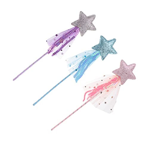 HANABASS 3 Stück Teiliges Feenstab mit Stern Leichte Praktische Zauberstäbe mit Quasten als Party und Cosplay Accessoire für Mädchen Farblich Sortiert und Blau von HANABASS