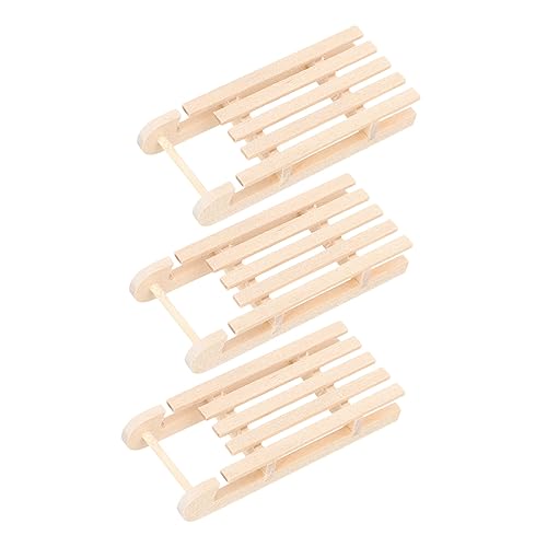 HANABASS 3 Stück Teiliges Holzschlitten Deko Handgefertigt Natürlicher Holzlook Miniatur Weihnachtsdeko für Tischlandschaften und Winterfeiern von HANABASS