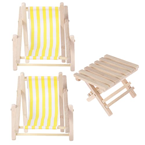 HANABASS 3 Stück Teiliges Puppenhaus Miniatur Strandstuhl Klappbare Liegestühle Tisch Deko für DIY Garten und Puppenhaus Leicht und Platzsparend für Kreative Projekte von HANABASS