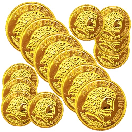HANABASS 300 Stücke Schatz Piraten Party Münzen Groß Dekorationen So Tun Als Ob Geld Spiel Tokens Geld Prop Geld Kunststoff Goldene von HANABASS