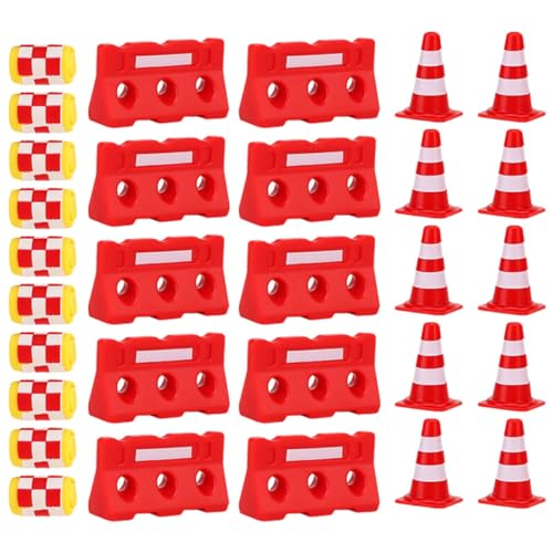 HANABASS 30Stücke Mini Verkehrskegel Lernspielzeug für BAU und Roten Kegeln Roten Absperrungen und Gelben Warnböcken für Kognitiven von HANABASS