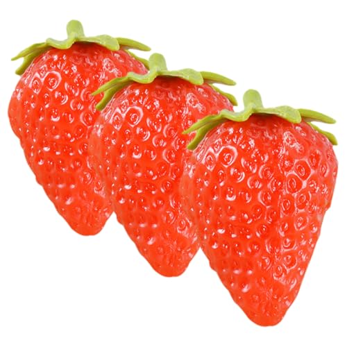 HANABASS 3 Stücke Künstliche Erdbeeren Realistische Erdbeerdekorationen für Obst Modell PVC Obst Modell für Geburtstagsfeiern und Wohnaccessoires von HANABASS