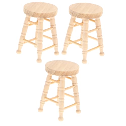 HANABASS 3Stücke Miniaturhocker für Puppenhaus Runde Holzmodelle Mini Möbel Zubehör zur Dekoration Authentisch und Kreative Mini Hausprojekte von HANABASS