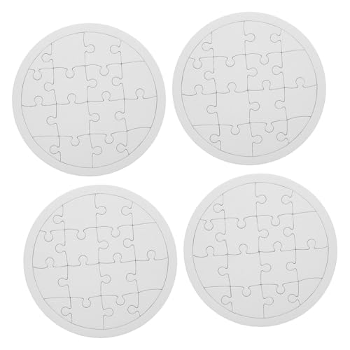 HANABASS 4 Blätter Blanko Puzzleteile aus Papier DIY Bastelset zum Bemalen Kreative Malvorlagen für Rund Fördert Fantasie und Künstlerische Fähigkeiten von HANABASS