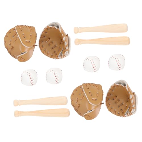 HANABASS 4 Sätze Puppenhaus Baseball Mini-Sportspielzeug Mini-Sportgeräte Gefälligkeiten für Sportpartys Rollenspiel-Spielset Miniaturen zum Basteln hölzern Khaki von HANABASS