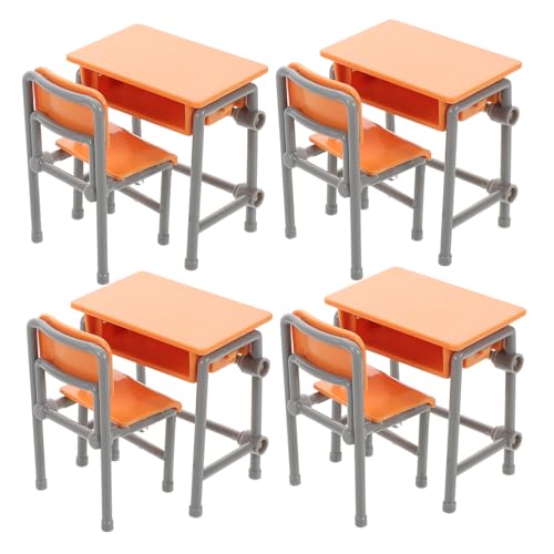 HANABASS 4 Sets Mini Schreibtischdekoration Puppenhaus Miniatur Puppenhauszubehör Miniatur Schulstuhl Puppenhaus Dekorationszubehör Puppenhaus Schulschreibtischmodelle Miniaturstuhl von HANABASS