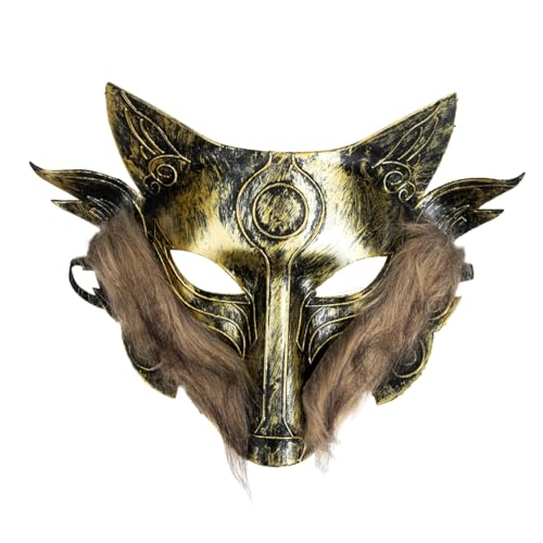 HANABASS 4 Stck. Wolfskopf Maske Halloween Tiermasken Erwachsene und Cosplay Party Gruselige Realistische Vollkopfmaske mit Goldenem Felldetail für Karneval und Fasching von HANABASS