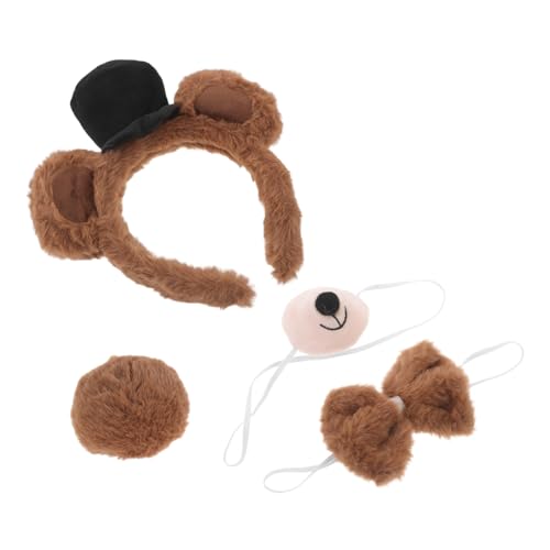 HANABASS 4 Stück Bärenohren Stirnband und Verstellbare Fliege Cosplay Set aus Weichem Material für Erwachsene Leichtes Tierkostüm Zubehör für Faschingskostüme Partys und Rollenspiele von HANABASS