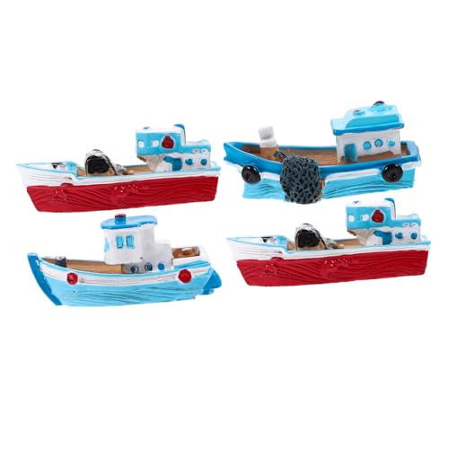 HANABASS 4 Stück Fischerbootverzierungen Mini-Spielzeugboot Küstendekor Einrichtung mit Strandmotiven Bootsdekor Party offic cutermesserser Fischerbootmodell aus Harz Tischboot Ornament von HANABASS