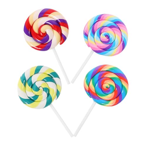 HANABASS 4 Stück Große Realistische Polymer Knet Lutscher Bunte Swirl Kreative Partydekoration Einzigartige Fake Candy Requisiten für Foto und Fest Farbenfrohe Lollipops von HANABASS