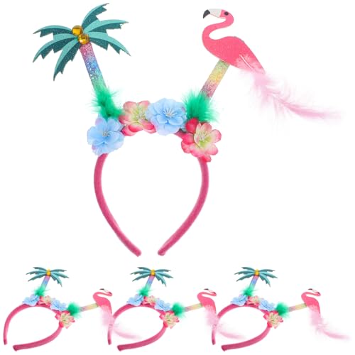 HANABASS 4 Stück Haarreif mit Flamingo und Kokospalmen Kreativer Kopfschmuck für Hawaii Mottopartys Strandfeiern und Luau Events Flexibles und Bequemes Design Tolles Fotorequisit von HANABASS